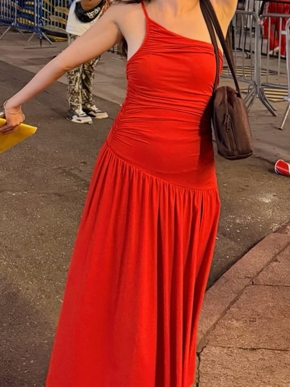 Red One-Shoulder Ruched Maxi Dress - Picture 4 of 4